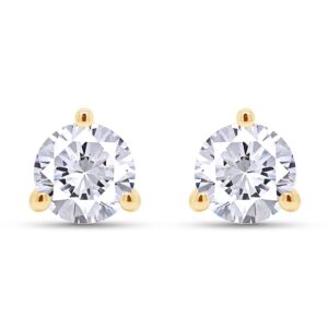 SAVEARTH DIAMONDS 14K Yellow Gold Post & 925 Sterling Silver 7.5MM Round Cut Lab Created Moissanite Diamond 3-Prong Martini Style Stud Earrings 3.0ct