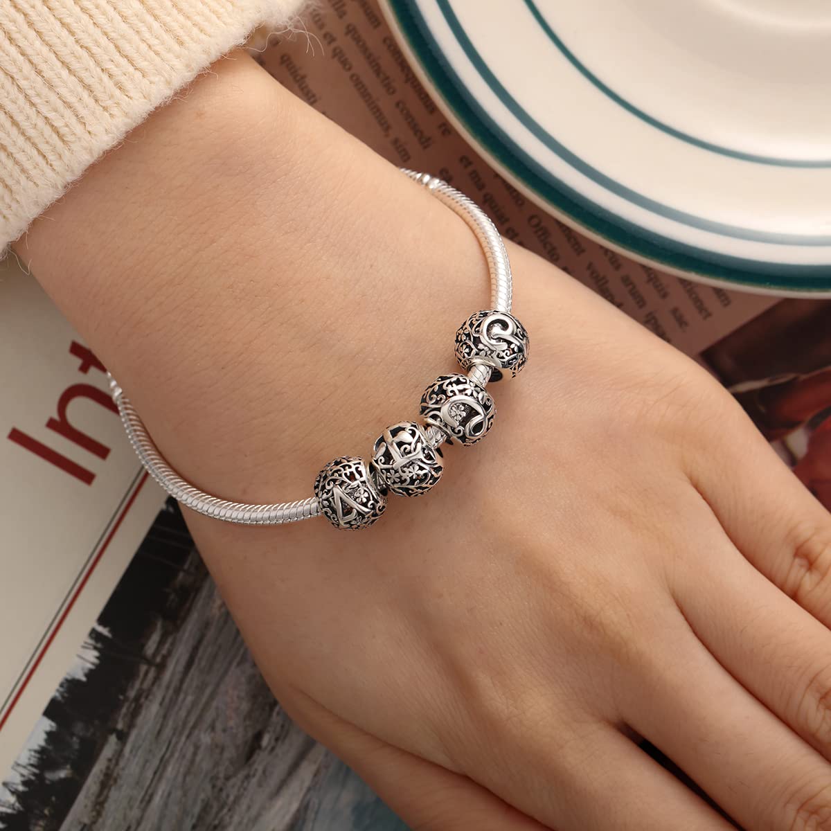 Initial Letter Fits Pandora Bracelets 925 Sterling Silver A-Z Bracelet Charms Alphabet Charms for Bracelets Necklace DIY Anklet Bead Charms for Women Birthday Gifts