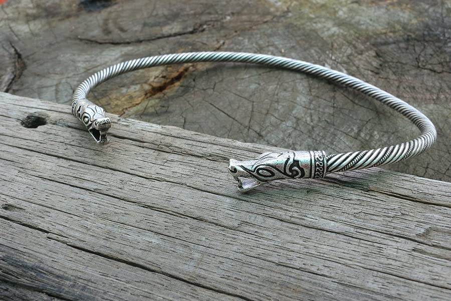 LANSEIS viking wolf necklace Wolf Head Torc Neck Ring Ragnar Handmade jewelry