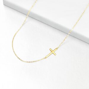 KECHO 14k Real Gold Sideways Cross Necklace Christian Jewelry for Women