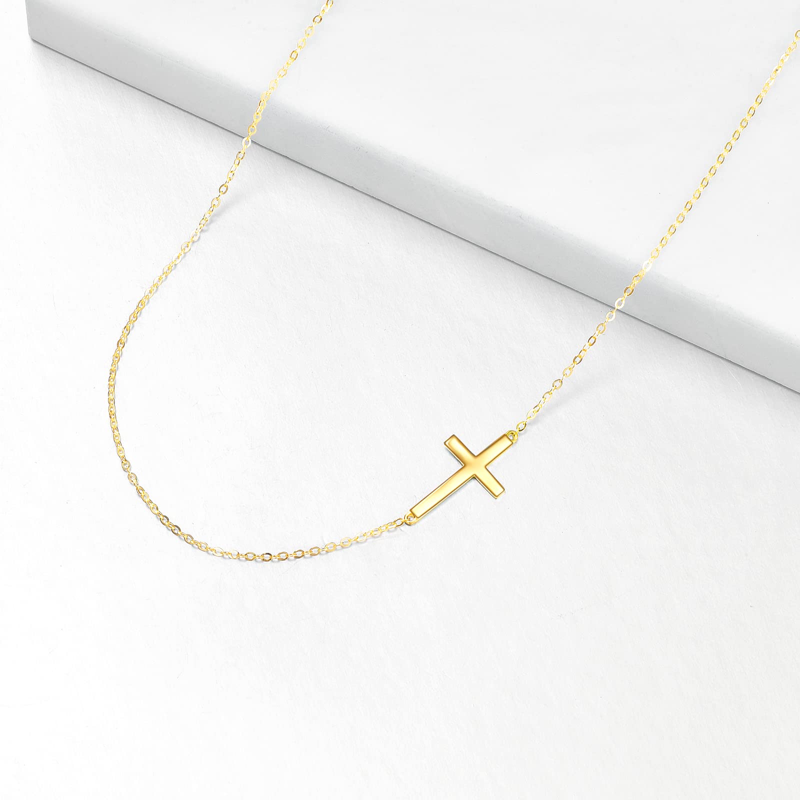 KECHO 14k Real Gold Sideways Cross Necklace Christian Jewelry for Women