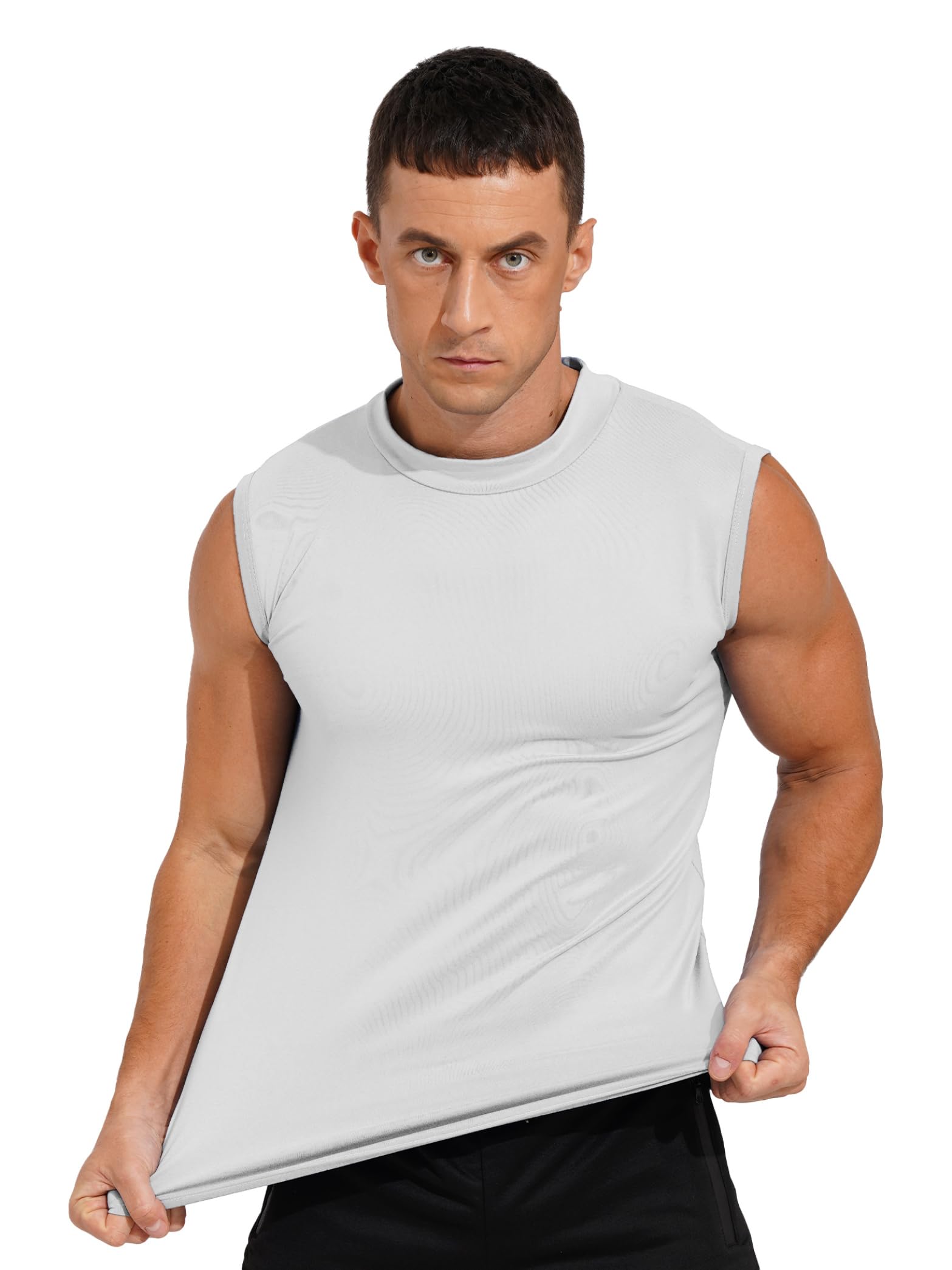 Hedmy Men's Sleeveless T-Shirt Basic Mock Turtleneck Slim Fit Undershirt Pullover Thermal Tank Tops White X-Large