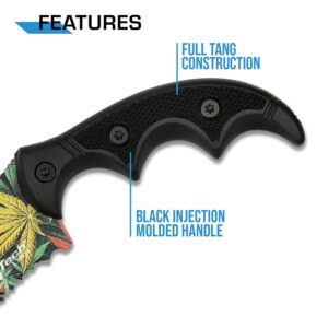 MTECH USA – Fixed Blade Knife – Serrated Hawkbill Blade w/Multi-Color Weed Pattern, Black Injection Molded Handle, Full Tang, Nylon Fiber Sheath - Hunting, Camping, Survival, EDC – MT-20-63WD