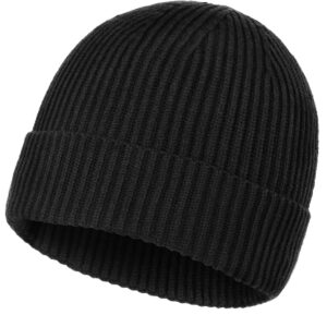 Zylioo XXL Knit Beanie Cap,Oversize Stocking Hats for Big Heads,Cuffed Skull Caps,Large Stretchy Winter Hats Black