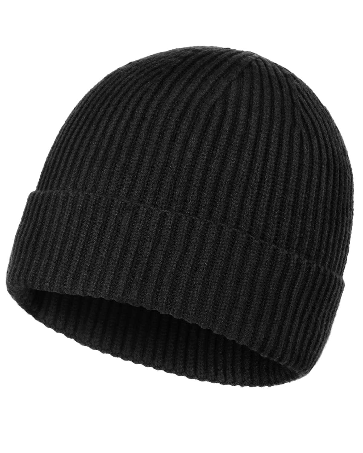 Zylioo XXL Knit Beanie Cap,Oversize Stocking Hats for Big Heads,Cuffed Skull Caps,Large Stretchy Winter Hats Black