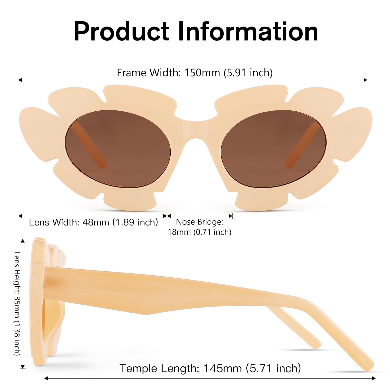 COASION Trendy Cat Eye Flowers Sunglasses for Women Men Retro Fashion Nude Chunky Shades UV400 Protection Sun Glasses (Beige/Light Brown)