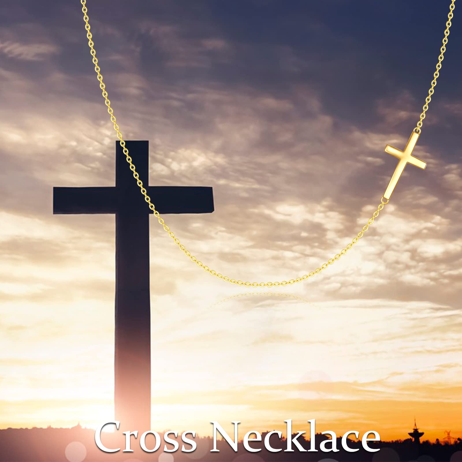 KECHO 14k Real Gold Sideways Cross Necklace Christian Jewelry for Women