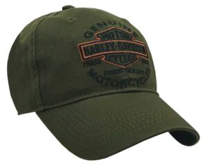 harley-davidson men's embroidered long bar & shield baseball cap, olive