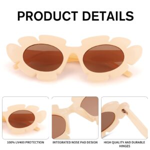 COASION Trendy Cat Eye Flowers Sunglasses for Women Men Retro Fashion Nude Chunky Shades UV400 Protection Sun Glasses (Beige/Light Brown)