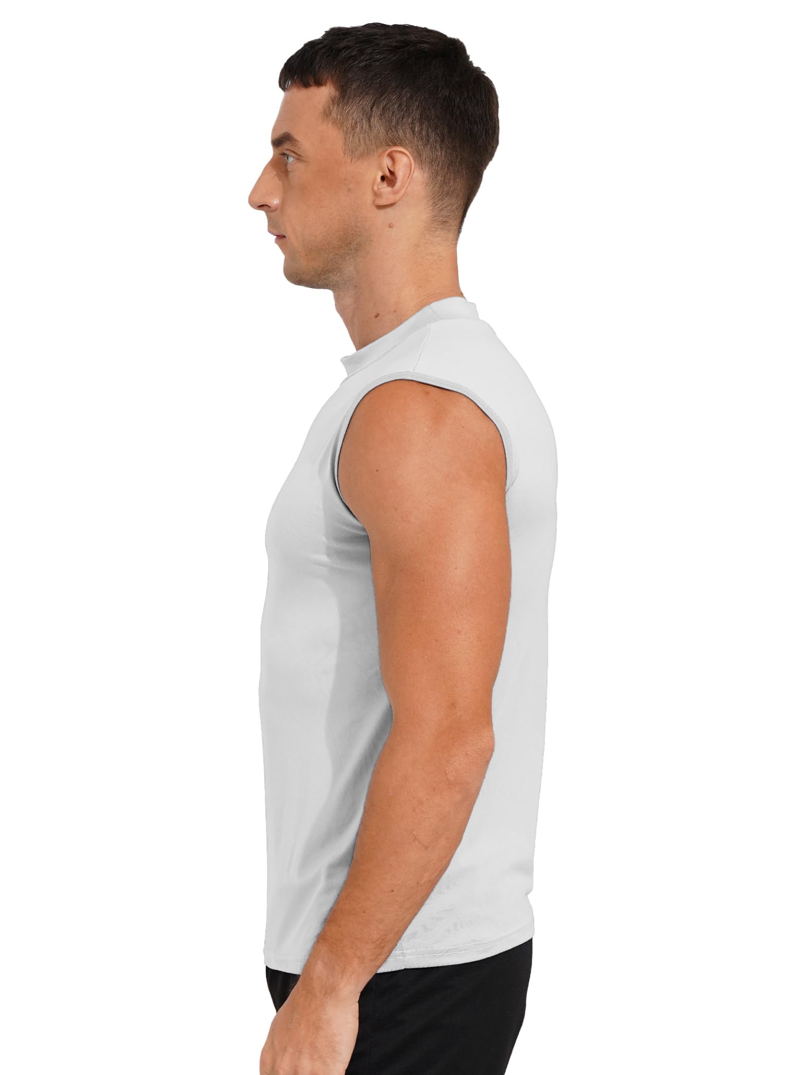 Hedmy Men's Sleeveless T-Shirt Basic Mock Turtleneck Slim Fit Undershirt Pullover Thermal Tank Tops White X-Large