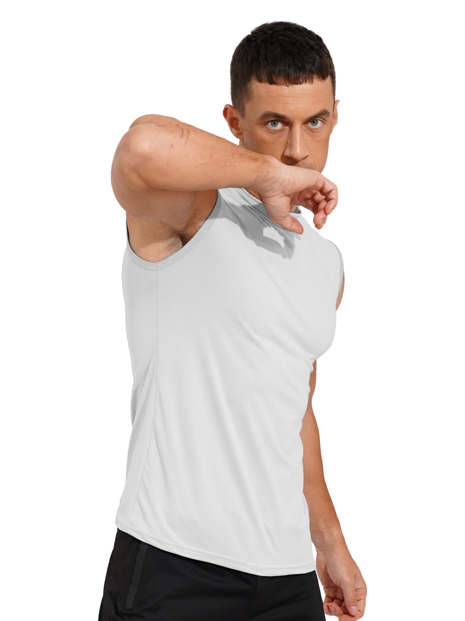 Hedmy Men's Sleeveless T-Shirt Basic Mock Turtleneck Slim Fit Undershirt Pullover Thermal Tank Tops White X-Large