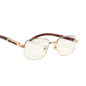 Street Knitted Men's Retro 90's Large Luxury Classic Square Aviator Gold Frame Eye Glasses Woodgrain Vintage Rectangle Hip Hop Clear Lens Pilot Glasses For Men