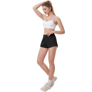 Aurefin High Waisted Athletic Shorts for Women, Womens Plus Size Running Workout Shorts with Liner and Zip Pocket 4 inch Black/M