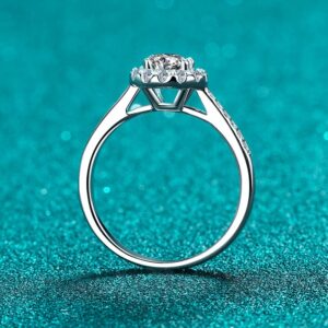 2 Carat Cushion Cut Halo Moissanite Round Cut/Shape Classic Yet Unique Halo Style Pave Set Diamond Engagement Ring Sterling Silver with 18K White Gold Plated Moissanite Ring for Women Ring Size 8