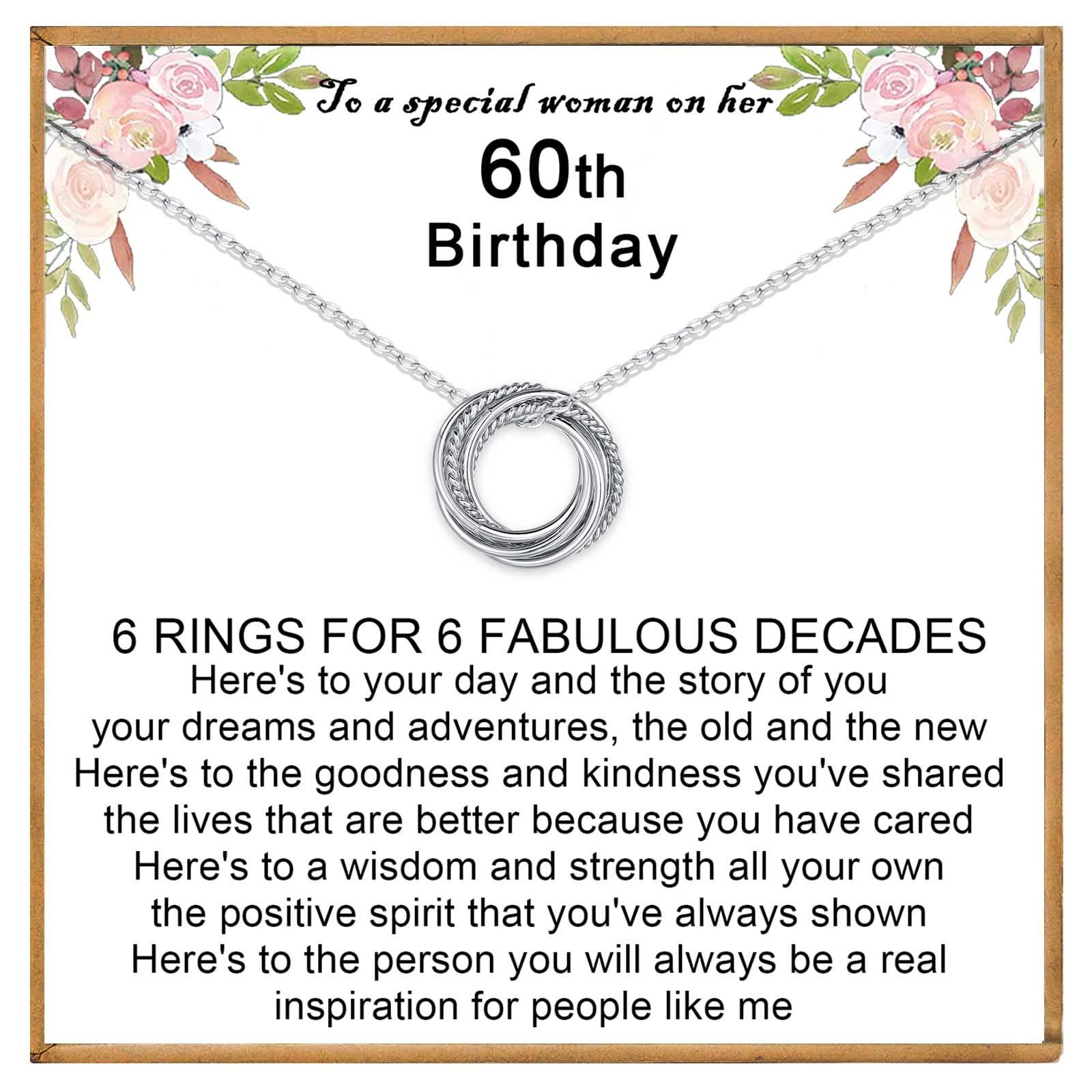 USEEDOVIA 60th Birthday Gifts for Women, 925 Sterling Silver Circle 6 Decades Birthday Necklace Birthday Jewelry Gift for Her Mom Friend Daughter Sister Lover Family