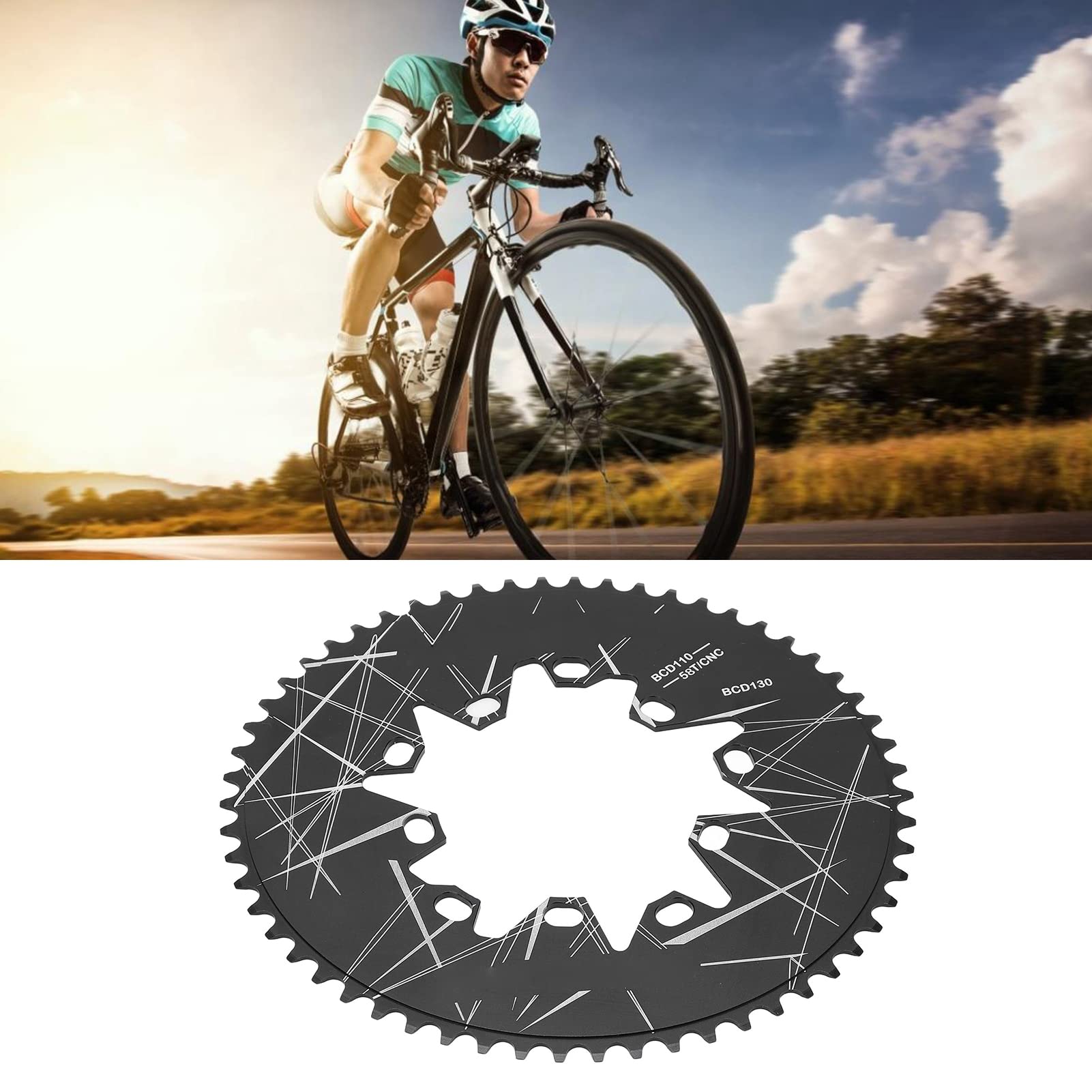 Leapiture Mountain Bike Round Chainring Aluminum Oval Disc Chainring Road Folding Bike 110 130mm BCD 58T for 7 8 9 10 Speed Electric Bike Road Bike