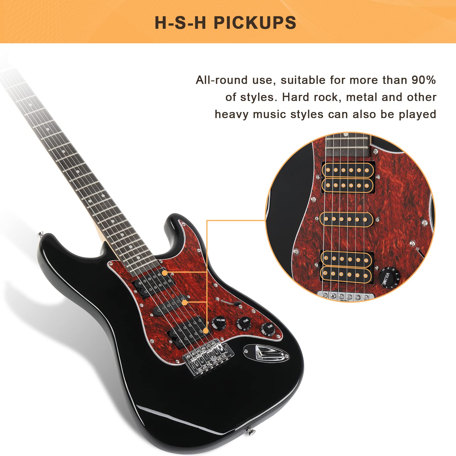 GLARRY Electric Guitar, GST Series 39 Inch Full Size HSH Pickup Beginner Starter Guitarra Electrica Includes All Accessories, and Case Bag