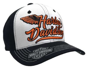 harley-davidson women's embroidered h-d spirit baseball cap, black & white