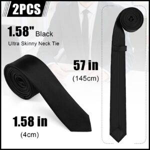 Lounsweer 2 Pack Black Necktie Mens Slim Ties 1.58" Solid Color Skinny Necktie 4 cm Men's Black Tie Regular Tie for Formal and Casual Occasions