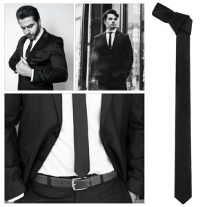 Lounsweer 2 Pack Black Necktie Mens Slim Ties 1.58" Solid Color Skinny Necktie 4 cm Men's Black Tie Regular Tie for Formal and Casual Occasions