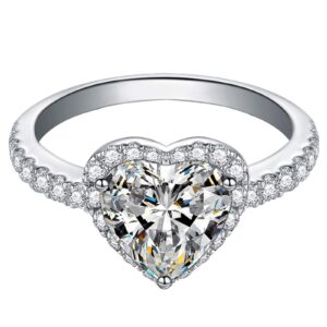 Fashion Heart Shaped Simulated Diamond Ring Inlaid Zircon Ring for Women Wedding Band Engagement Rings (Silver, 5)