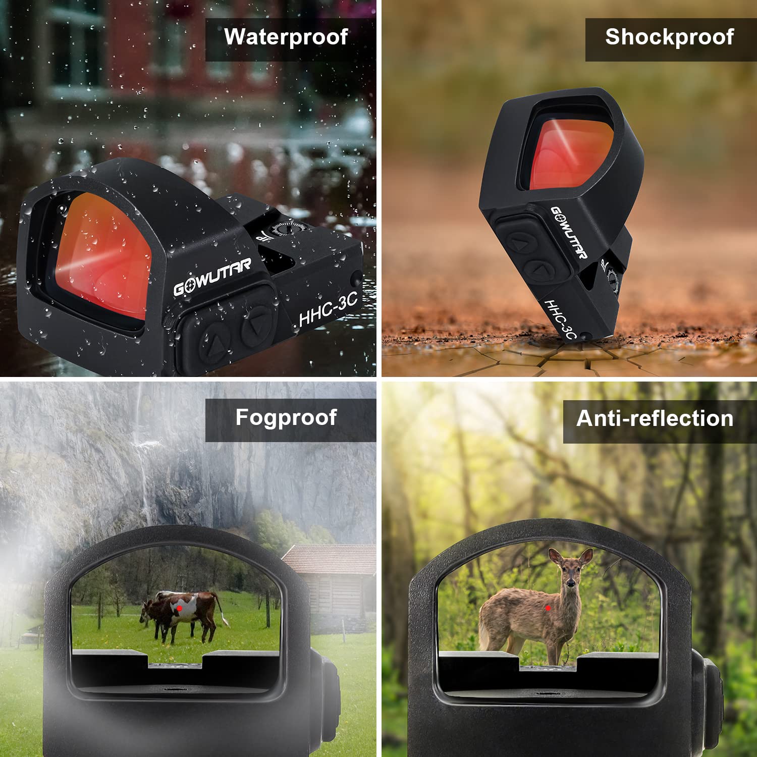 GOWUTAR Multi-Reticle Circle Dot Sight 2 MOA Dot 62 MOA Circle Shake Awake Red Dot Sight Pistol Reflex Sights for RMR Footprint & Picatinny Rails HHC-3C