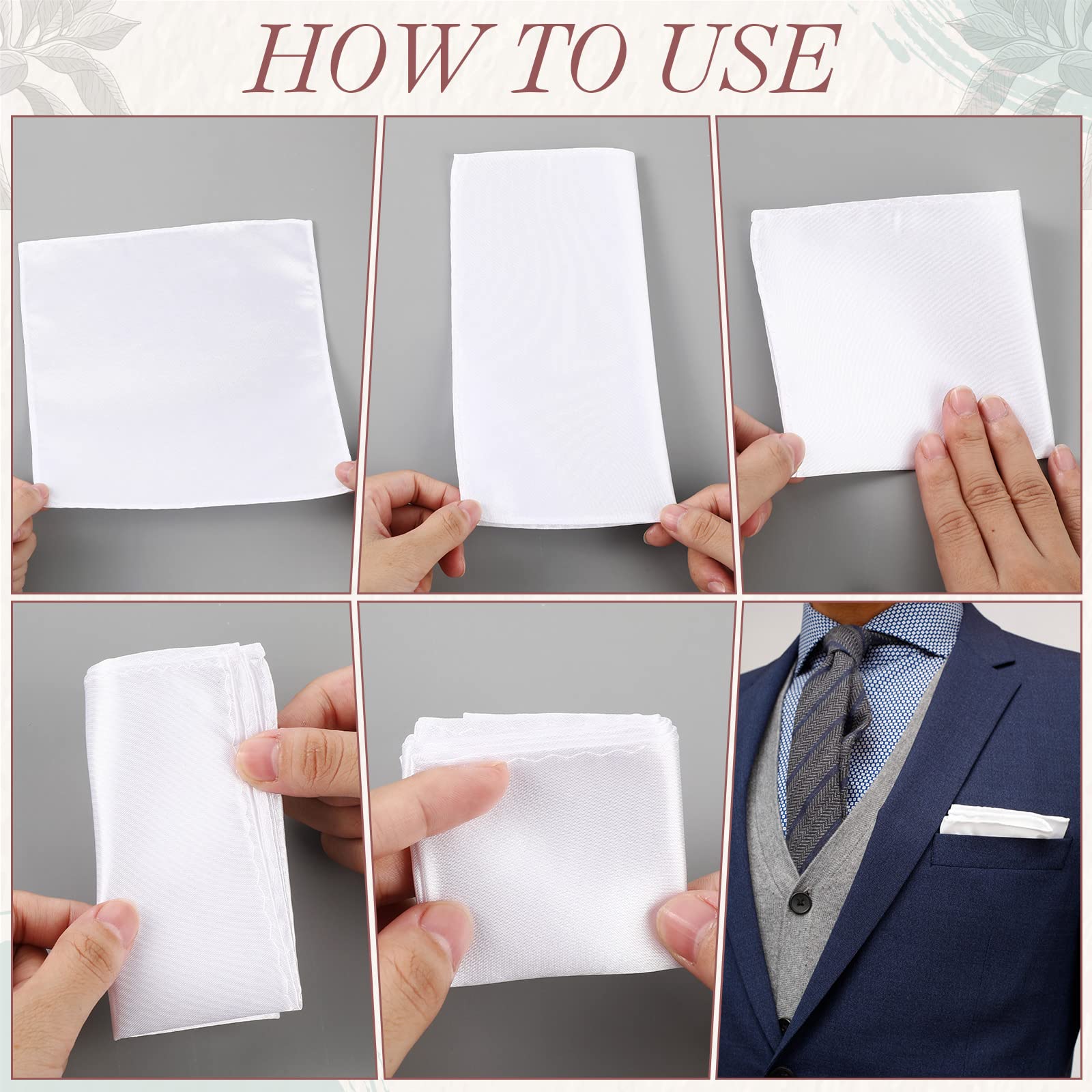 10 Pcs Pocket Squares for Men Silk Pocket Squares Suit Handkerchief for Groomsmen Wedding Party (White)