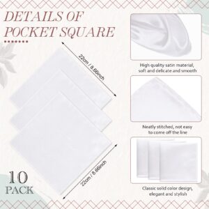 10 Pcs Pocket Squares for Men Silk Pocket Squares Suit Handkerchief for Groomsmen Wedding Party (White)