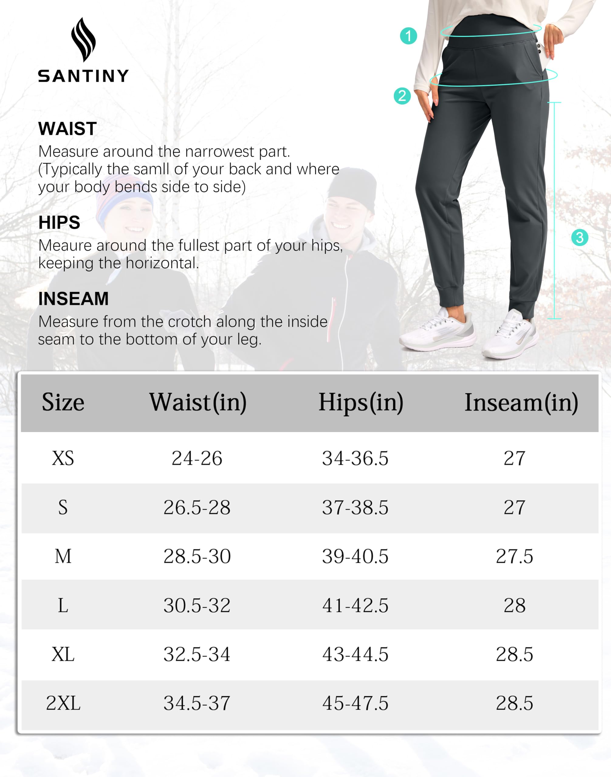 SANTINY Women's Fleece Lined Joggers Water Resistant High Waisted Thermal Sweatpants Winter Pants Hiking Running Pockets(Dark Grey_L)