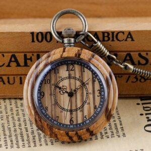 Tiong Dad Gifts for Fathers Day Handmade Bamboo Wooden Pocket Watches for Men with Chain Analog Quartz Gifts for Fathers Day,Birthdays(Brown)