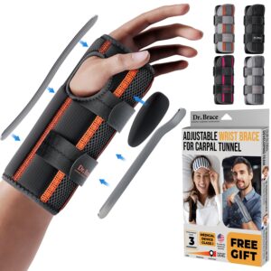 dr. brace adjustable wrist brace night support for carpal tunnel, fsa & hsa eligible, doctor developed, upgraded with double splint & therapeutic cushion, hand brace for pain relief, injuries, sprains