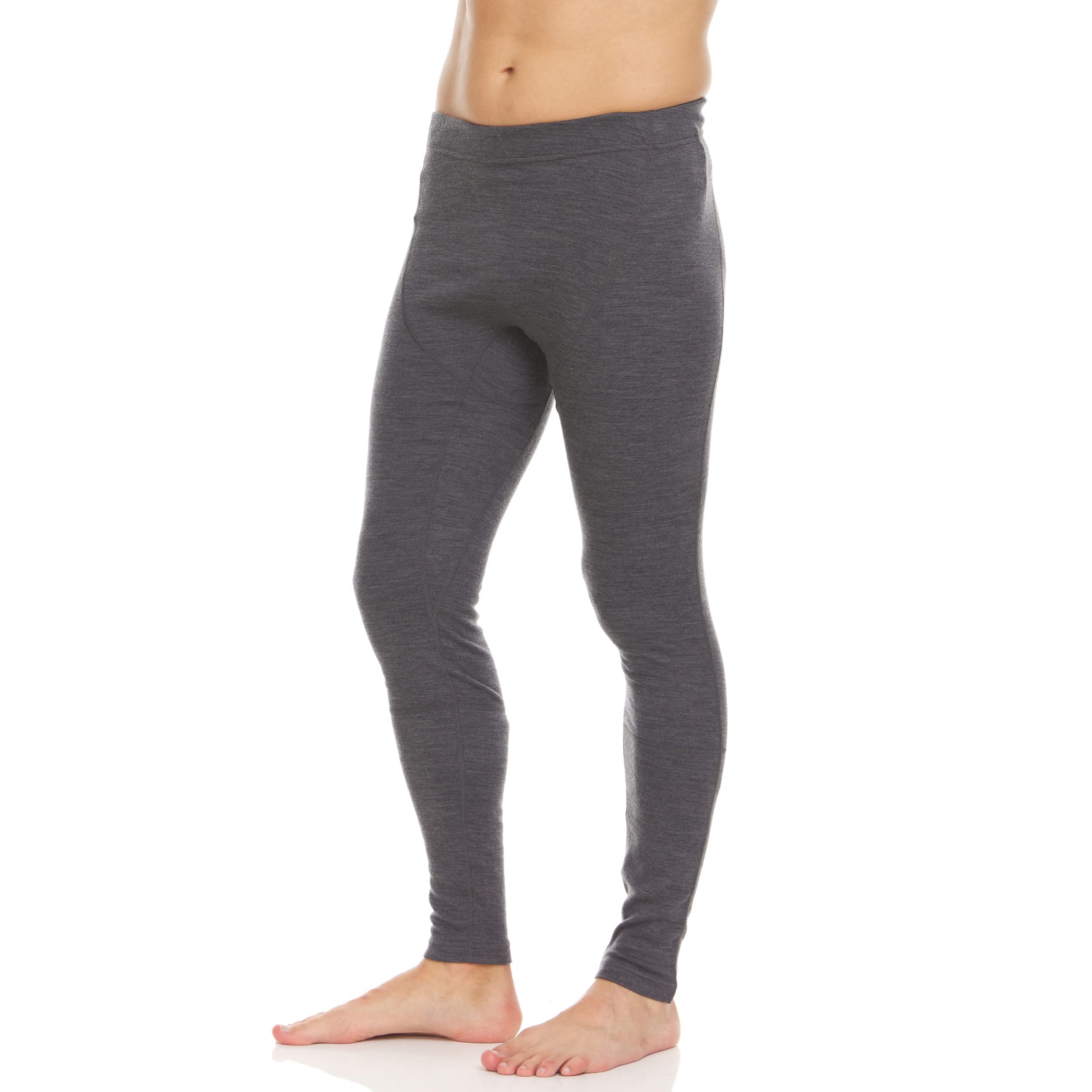 Men's Midweight Flyless Running Tights - 85% Merino Wool - Base Layer Bottoms - Charcoal Gray - Medium