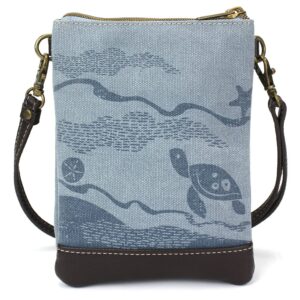 CHALA Double Pocket Xbody Women RFID Protected Canvas Crossody Purse with Adjustable Strap - Turtle - denim