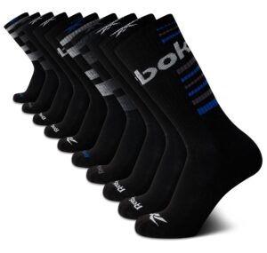 reebok men's crew socks - 10 pack mid-calf performance cushion comfort crew socks - athletic socks for men (6-12.5), size 6-12.5, black/grey multi