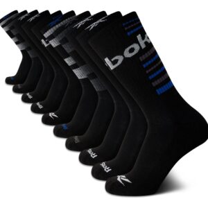 Reebok Men's Crew Socks - 10 Pack Mid-Calf Performance Cushion Comfort Crew Socks - Athletic Socks for Men (6-12.5), Size 6-12.5, Black/Grey Multi