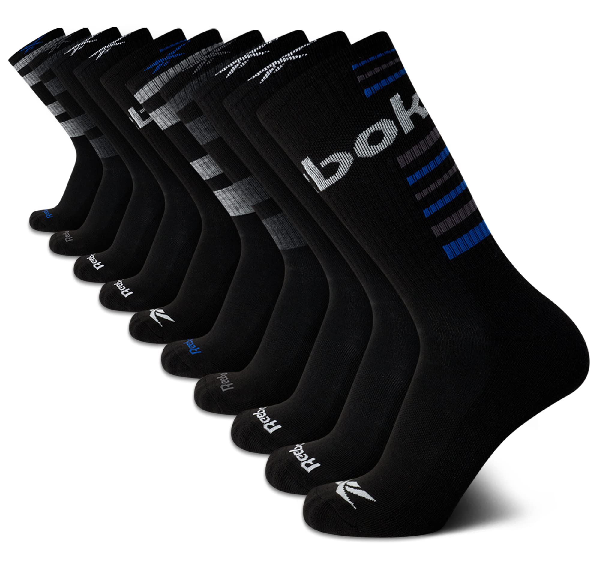 Reebok Men's Crew Socks - 10 Pack Mid-Calf Performance Cushion Comfort Crew Socks - Athletic Socks for Men (6-12.5), Size 6-12.5, Black/Grey Multi