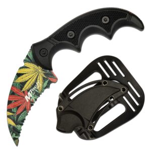 mtech usa – fixed blade knife – serrated hawkbill blade w/multi-color weed pattern, black injection molded handle, full tang, nylon fiber sheath - hunting, camping, survival, edc – mt-20-63wd