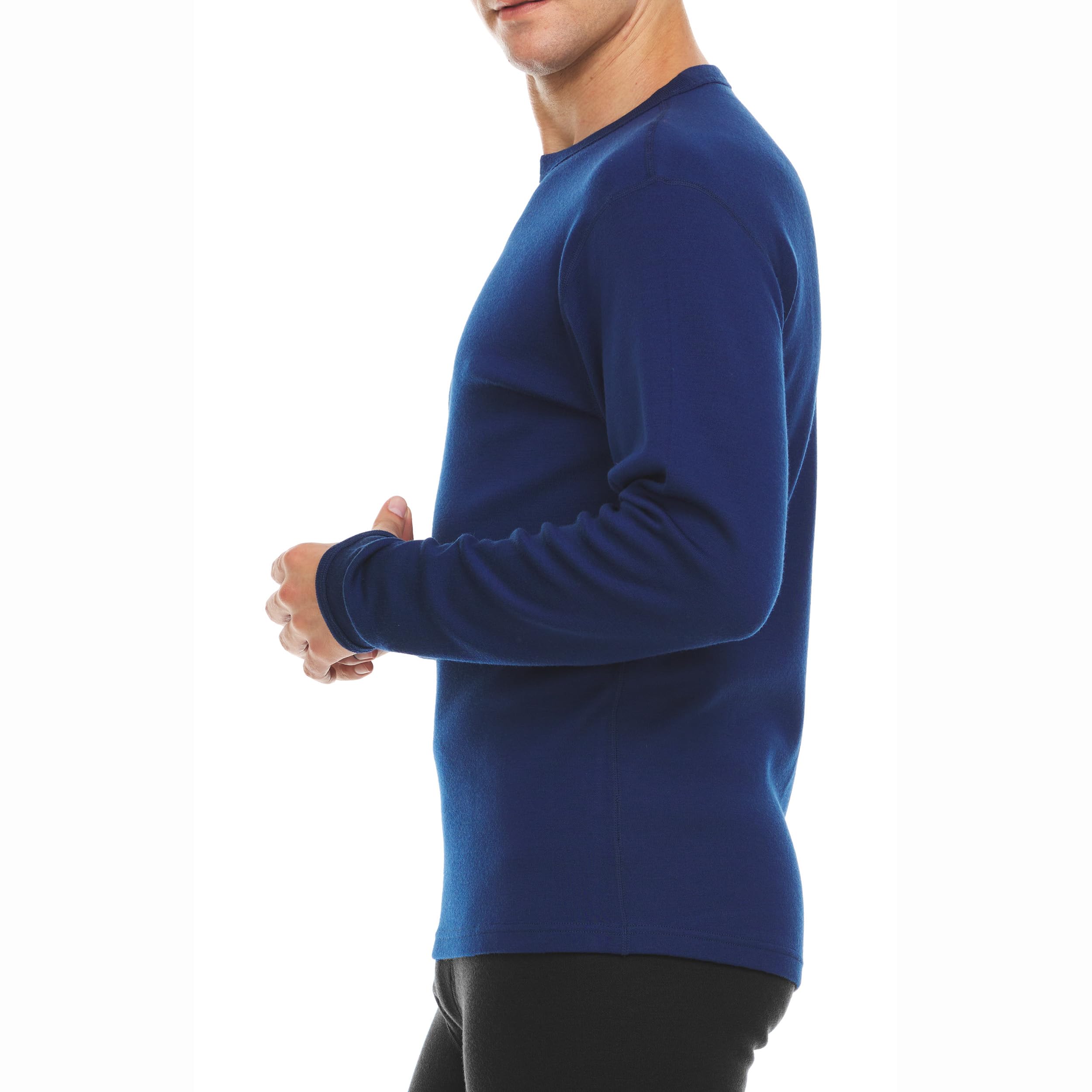 100% Merino Wool Expedition Weight Mens Crew Shirt - Heavy Weight Base Layer Top - Extreme Cold Weather Gear - Navy Blue - XX-Large