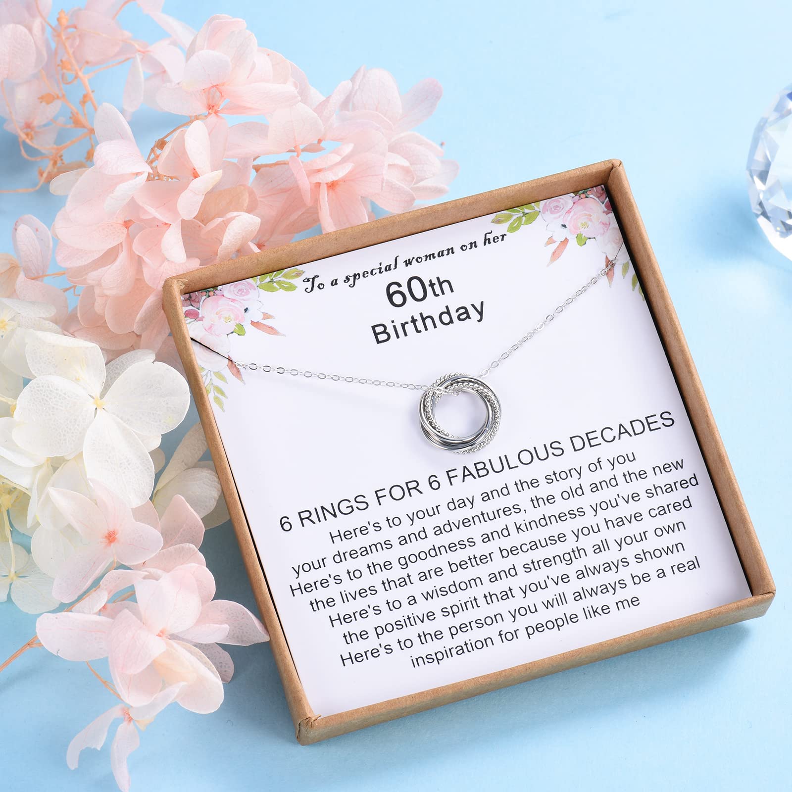 USEEDOVIA 60th Birthday Gifts for Women, 925 Sterling Silver Circle 6 Decades Birthday Necklace Birthday Jewelry Gift for Her Mom Friend Daughter Sister Lover Family