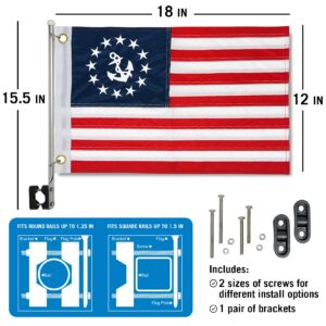 Anchor Boat Flag Pole Kit American Flag US 12" x 18" Small America Flags Set Double Sided Marine Grade Boat Flag Holder 12x18 Pontoon Sailboat or Ski Rail Mount Small American Boat Flags and Burgee