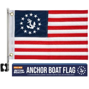 Anchor Boat Flag Pole Kit American Flag US 12" x 18" Small America Flags Set Double Sided Marine Grade Boat Flag Holder 12x18 Pontoon Sailboat or Ski Rail Mount Small American Boat Flags and Burgee