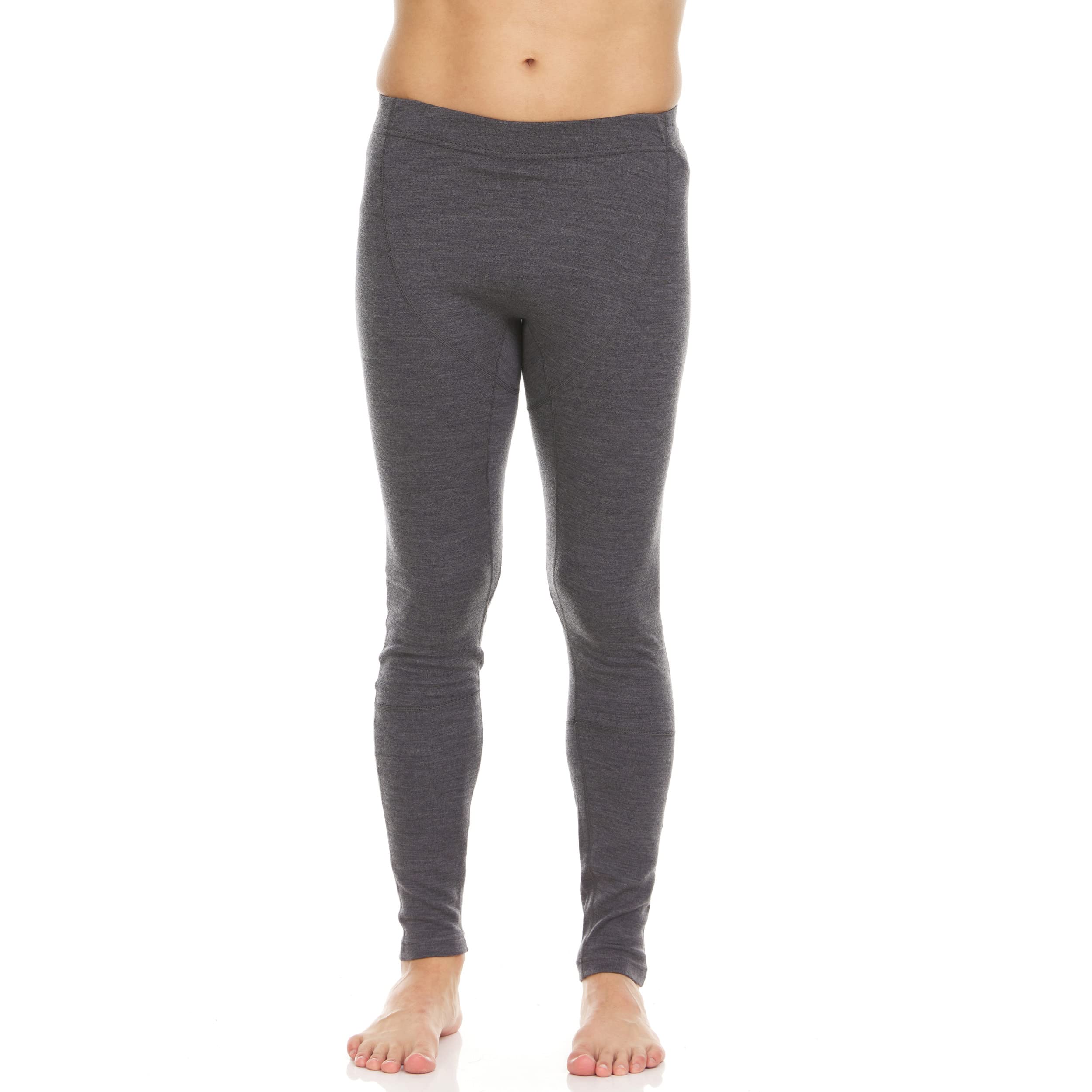 Men's Midweight Flyless Running Tights - 85% Merino Wool - Base Layer Bottoms - Charcoal Gray - Medium