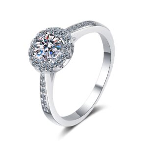 2 carat cushion cut halo moissanite round cut/shape classic yet unique halo style pave set diamond engagement ring sterling silver with 18k white gold plated moissanite ring for women ring size 8