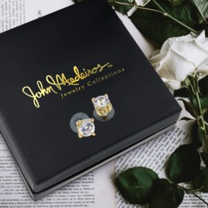 John Medeiros Diamante 4 Carat Stud Earrings Gold, Hypoallergenic Aesthetic Earrings Perfect as Gifts For Women, Cubic Zirconia Earrings Studs Ideal for Date Night, rhodium and gold, Cubic Zirconia