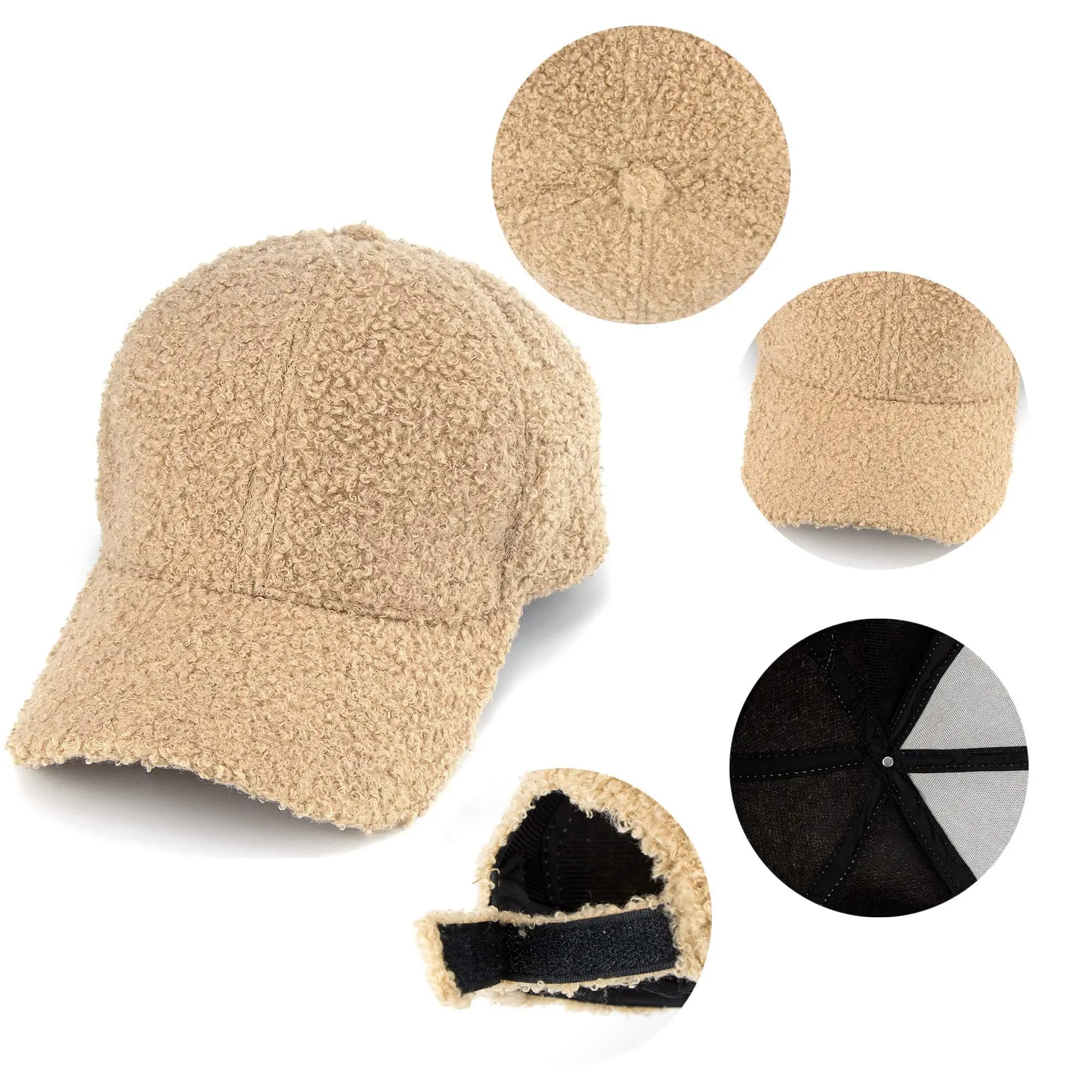 Faux Lamb Wool Baseball Cap for Men Women - Teddy Fleece Sports Hats Warm Winter Outdoor Travel Khaki