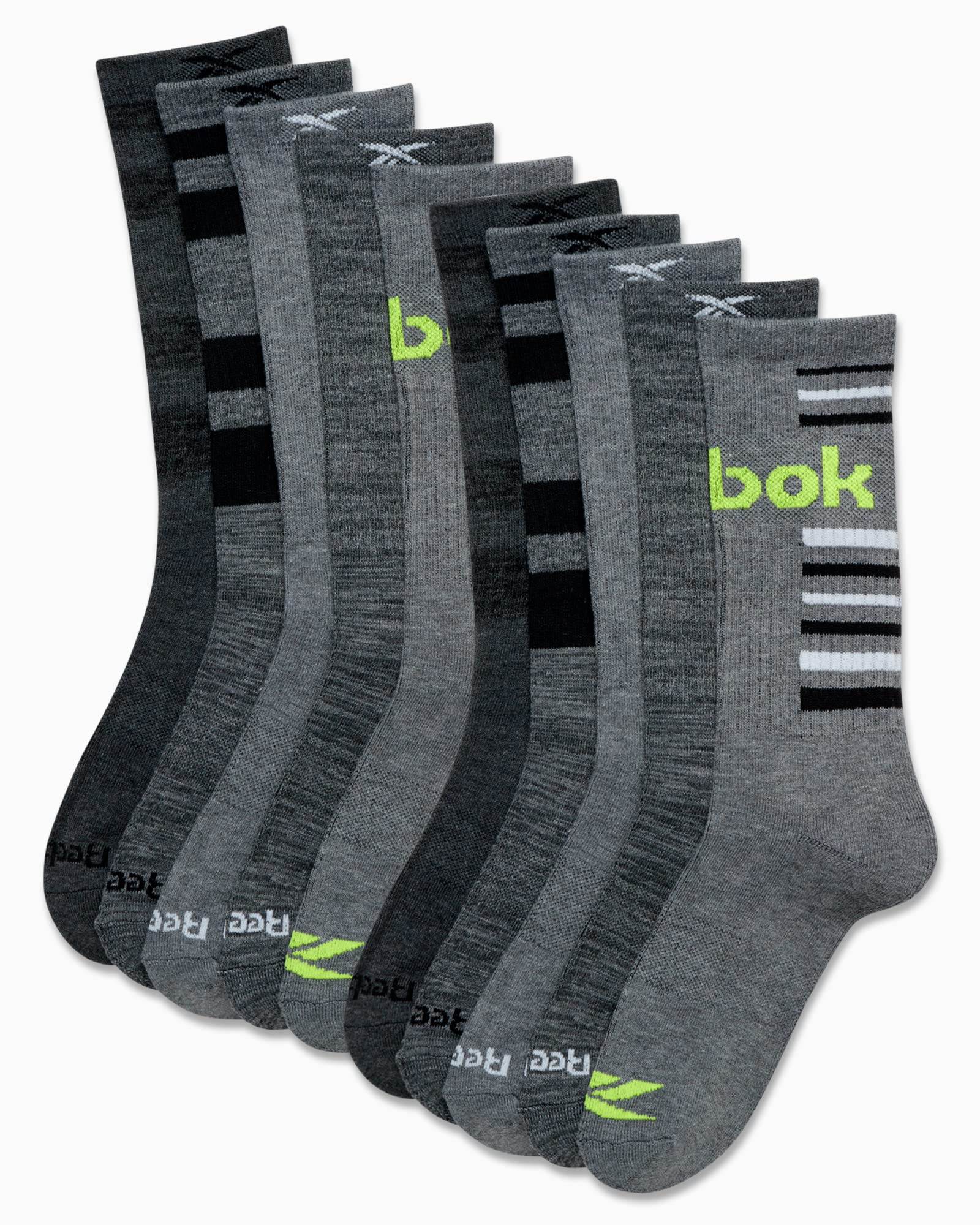 Reebok Men's Crew Socks - 10 Pack Mid-Calf Performance Cushion Comfort Crew Socks - Athletic Socks for Men (6-12.5), Size 6-12.5, Grey Assorted