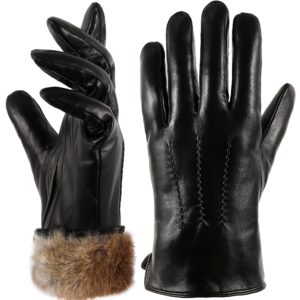 ocxmme super warm rabbit fur mens leather gloves for men winter touchscreen texting driving gloves black medium