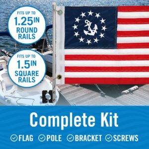 Anchor Boat Flag Pole Kit American Flag US 12" x 18" Small America Flags Set Double Sided Marine Grade Boat Flag Holder 12x18 Pontoon Sailboat or Ski Rail Mount Small American Boat Flags and Burgee