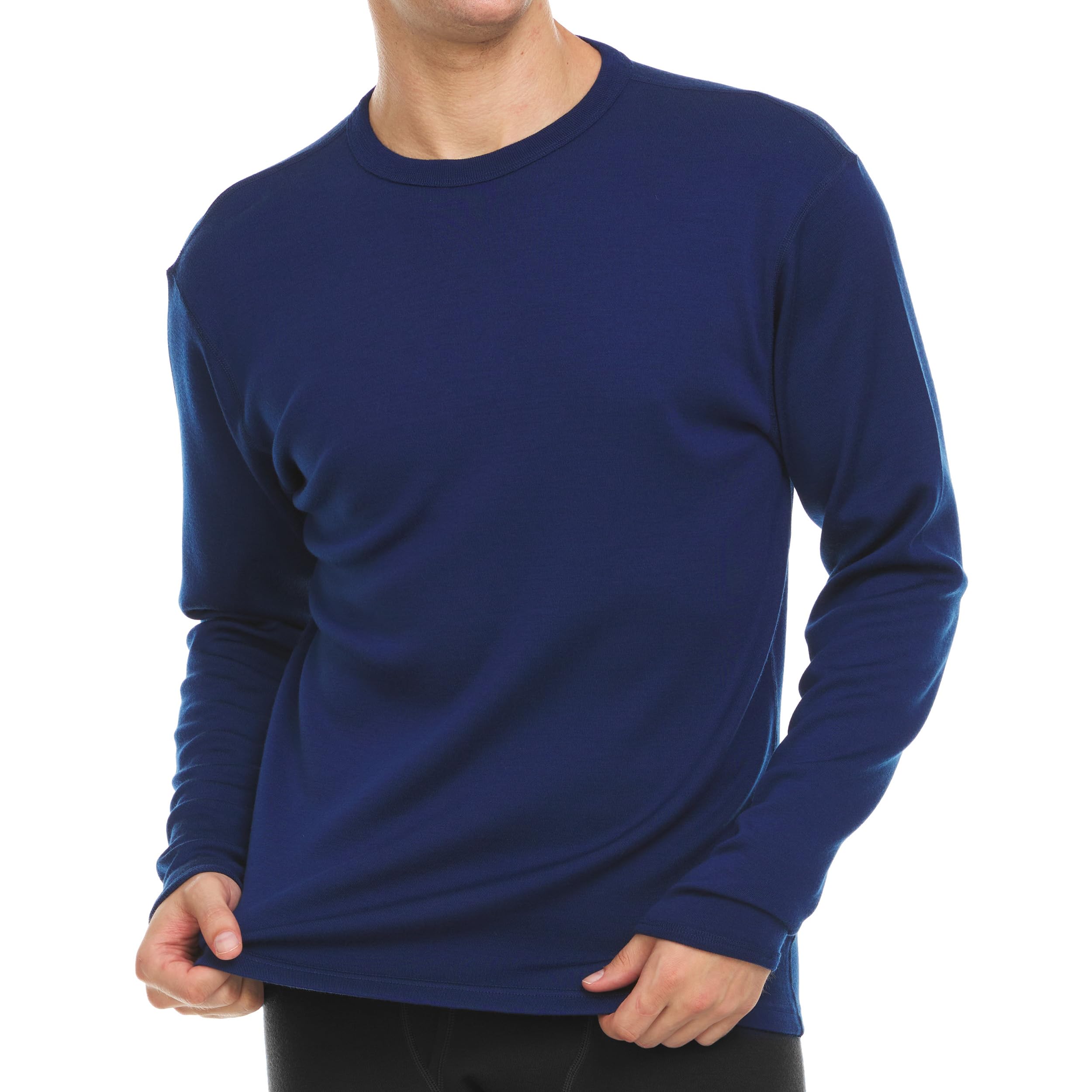 100% Merino Wool Expedition Weight Mens Crew Shirt - Heavy Weight Base Layer Top - Extreme Cold Weather Gear - Navy Blue - XX-Large