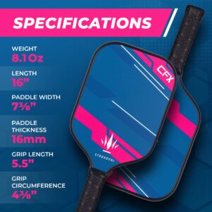 Strokovni CFX Premium Pickleball Paddle | STK Carbon Fiber | Elongated Handle | 16mm Thickness | USAPA Compliant | LITE Weight 8.1 Oz